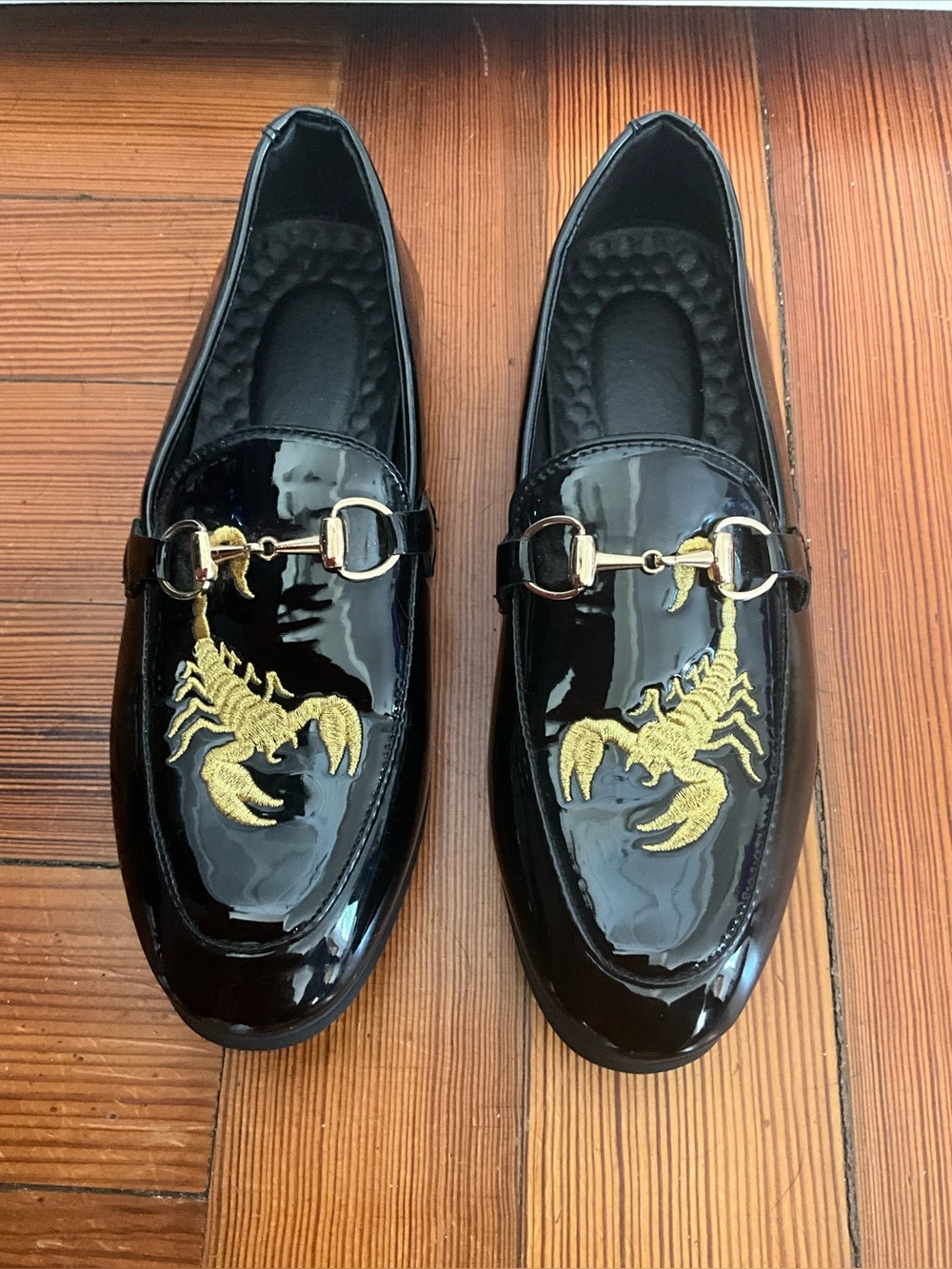 TVN Flux women’s Black Slip-On Loafers with Gold Scorpion Embroidery
